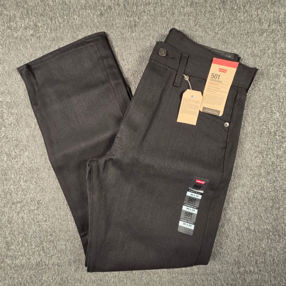 Levis 501 Jeans 30x29 Black Raw Denim Original Shrink to Fit Button Fly NWT